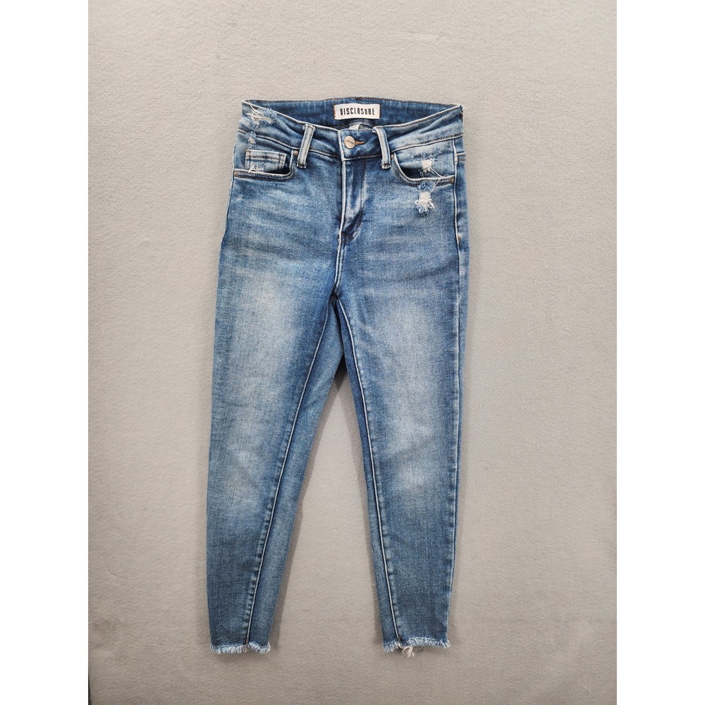 Disclosure High Rise Distressed Skinny Jeans Size 5/27 Medium Wash‎ Frayed Hem